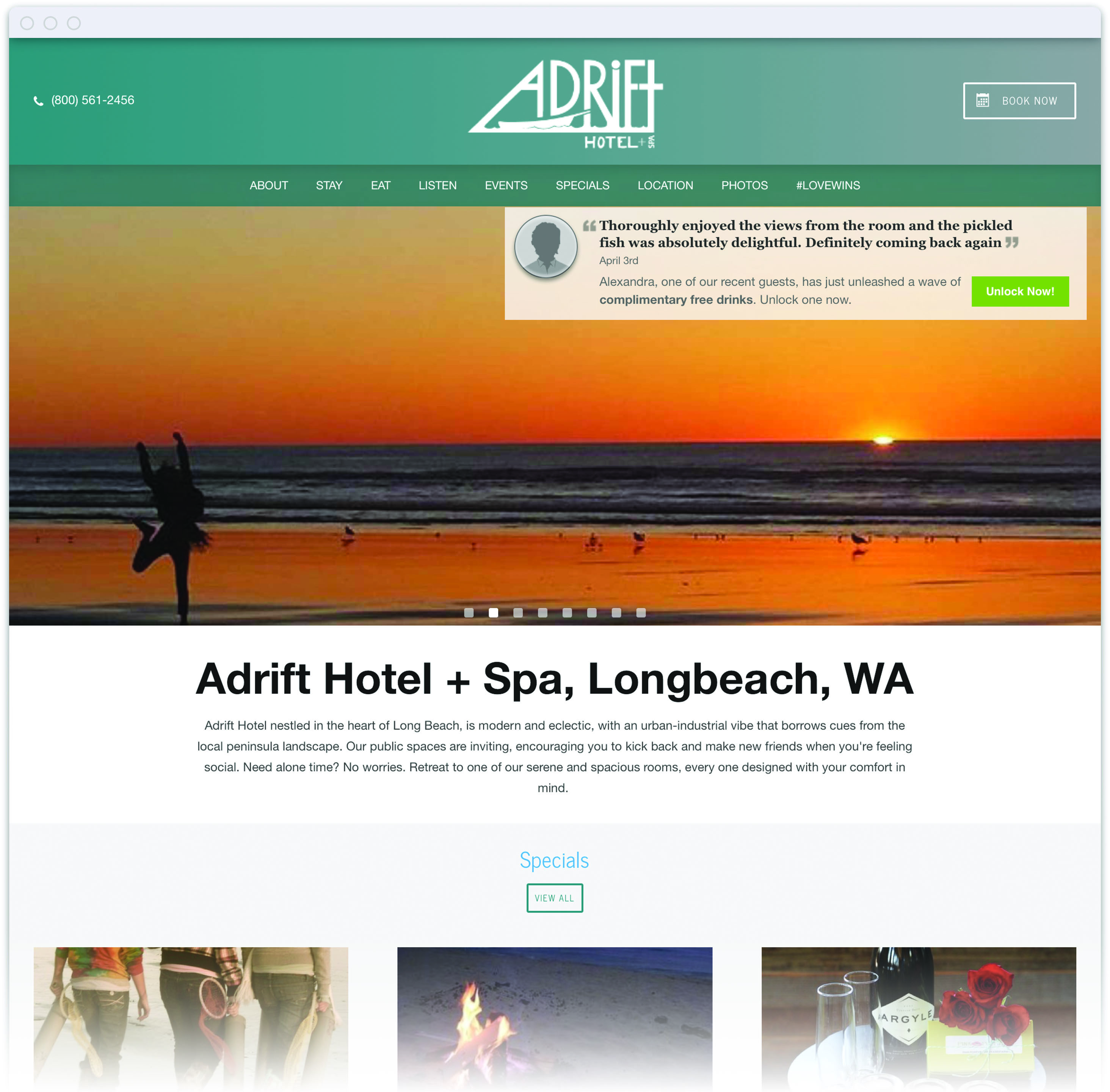 Content provided by guests is used in Adrift Hotel’s digital marketing initiatives, including their website.