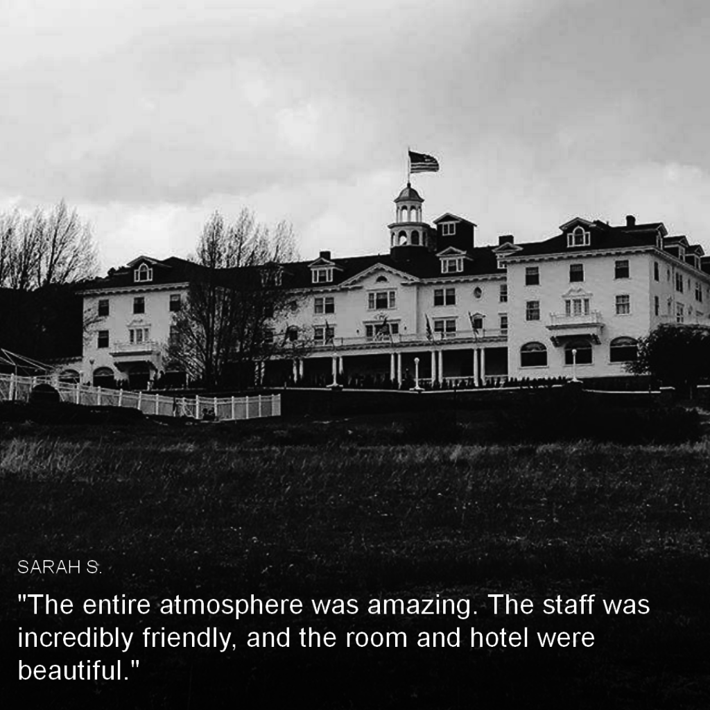 Greyscale photo of the historic Stanley Hotel