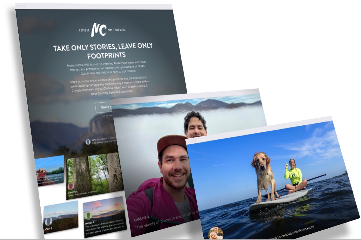 Screenshots of the Visit NC 'Take only stories, leave only footprints' campaign invitation page