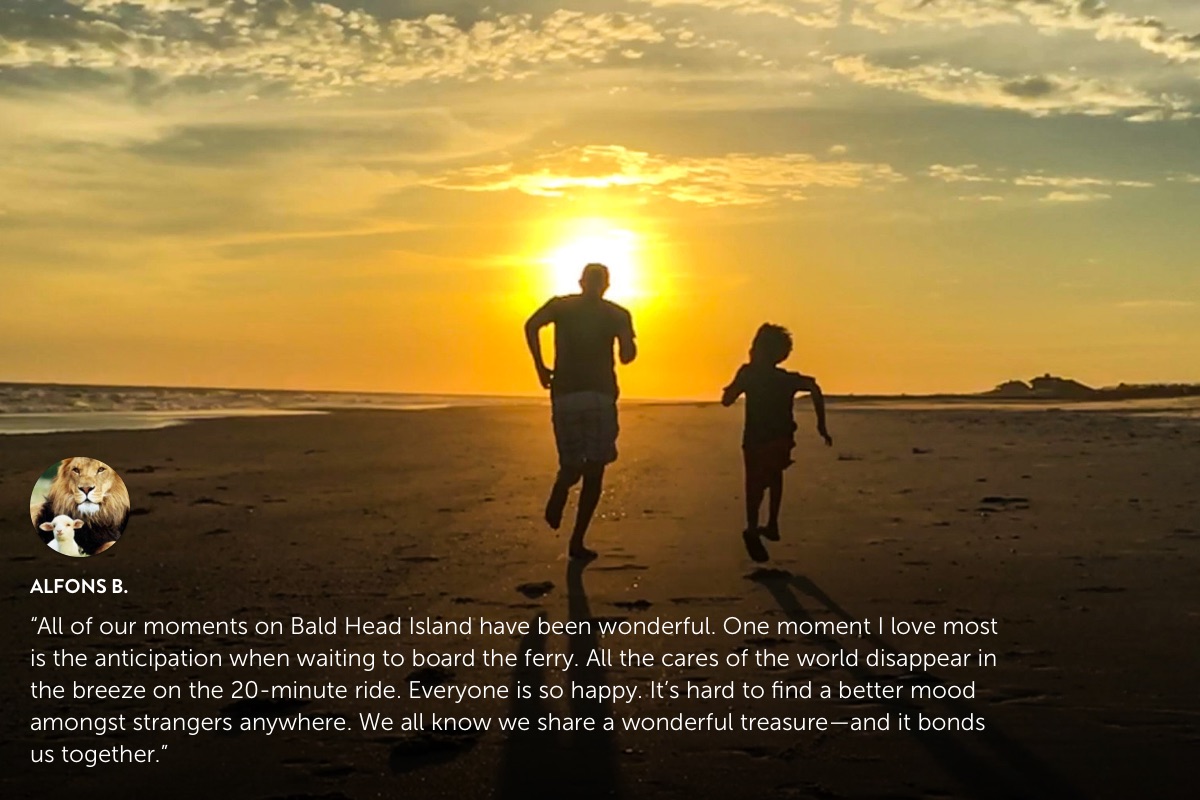 Photo submission from Alfons B., showing silhouettes of 2 boys, a teen with a younger sibling, running into the sunset on the beach